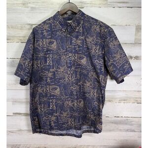 Cooke Street Men's Hawaiian Shirt Button Down Short Sleeve With Palm Trees Large